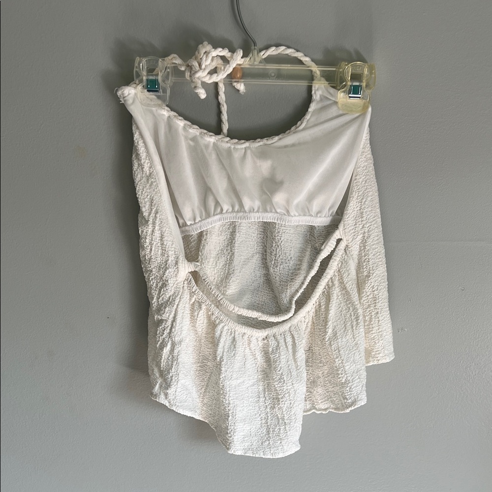 Zara Cream Textured Halter Crop Top - Picture 2 of 7